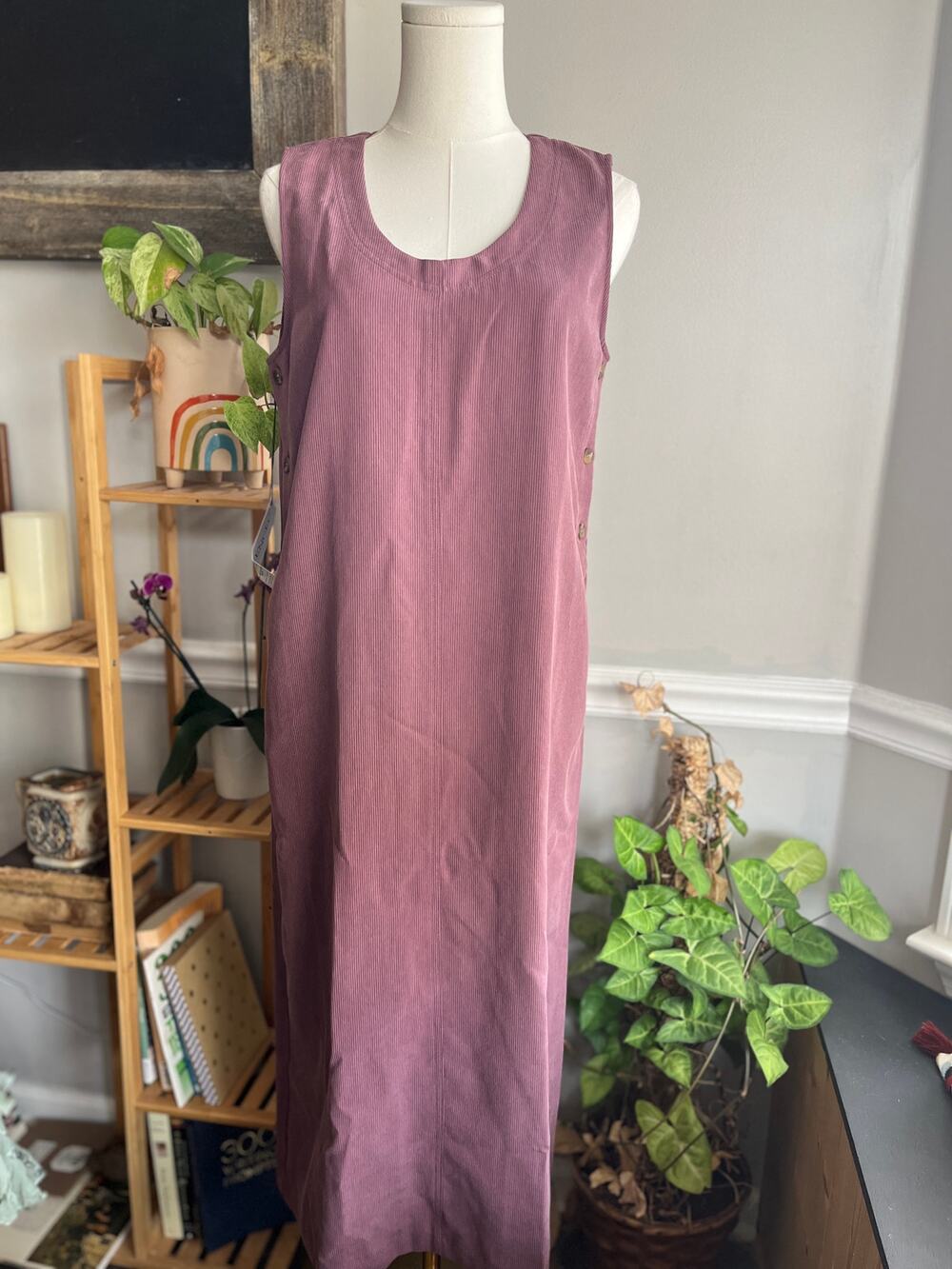 Vintage 90s Purple Maxi Dress Pinafore Overall Sleeveless Size Medium